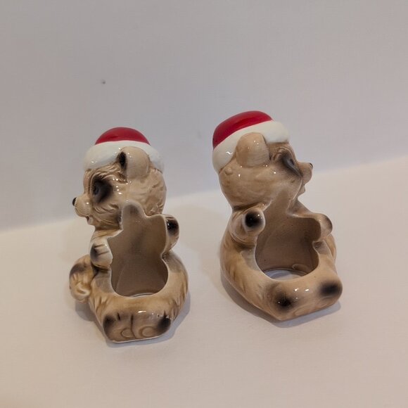 Vintage Lund's Lites Brand Christmas Racoon Candle Huggers - Set Of Two - Small - Picture 4 of 4